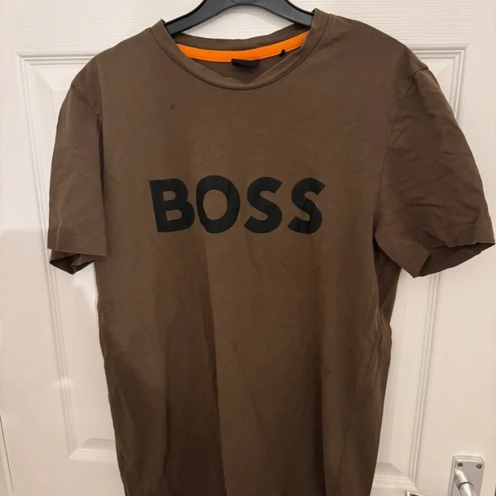 BOSS Men's Tee in Brown with Black Logo